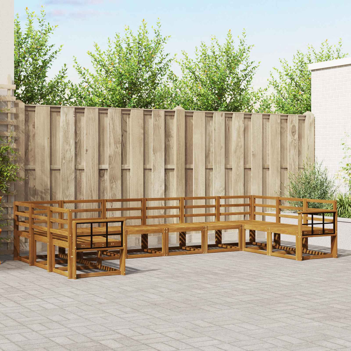vidaXL Bankstel met kussen 10 pcs Natuurlijk en Crème