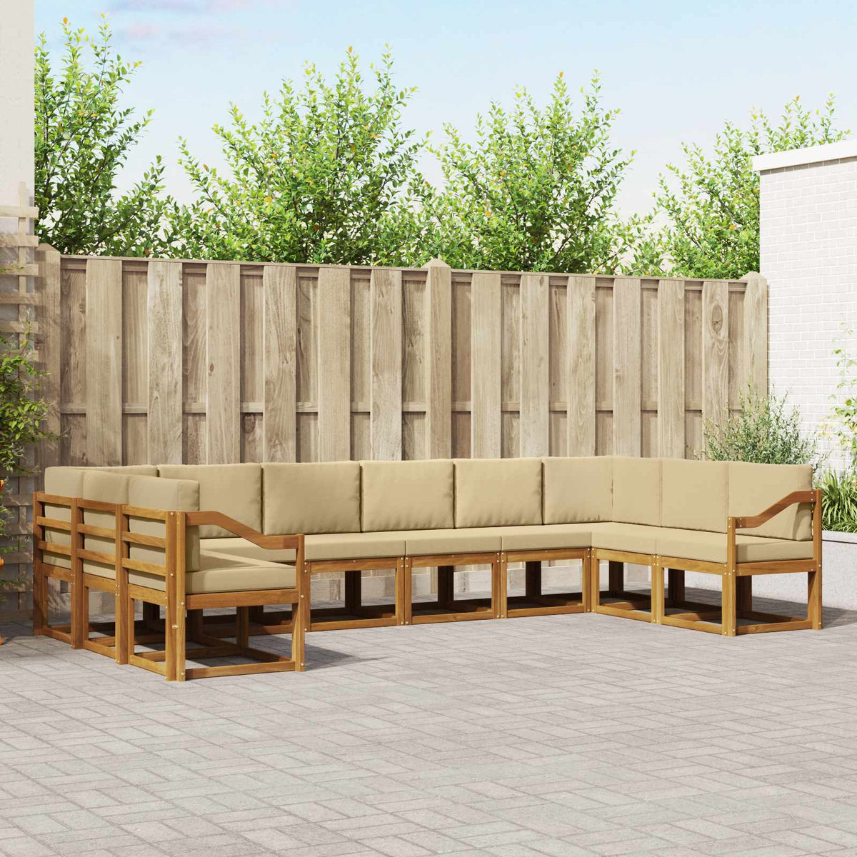 vidaXL Bankstel met kussen 10 pcs Natuurlijk en Crème