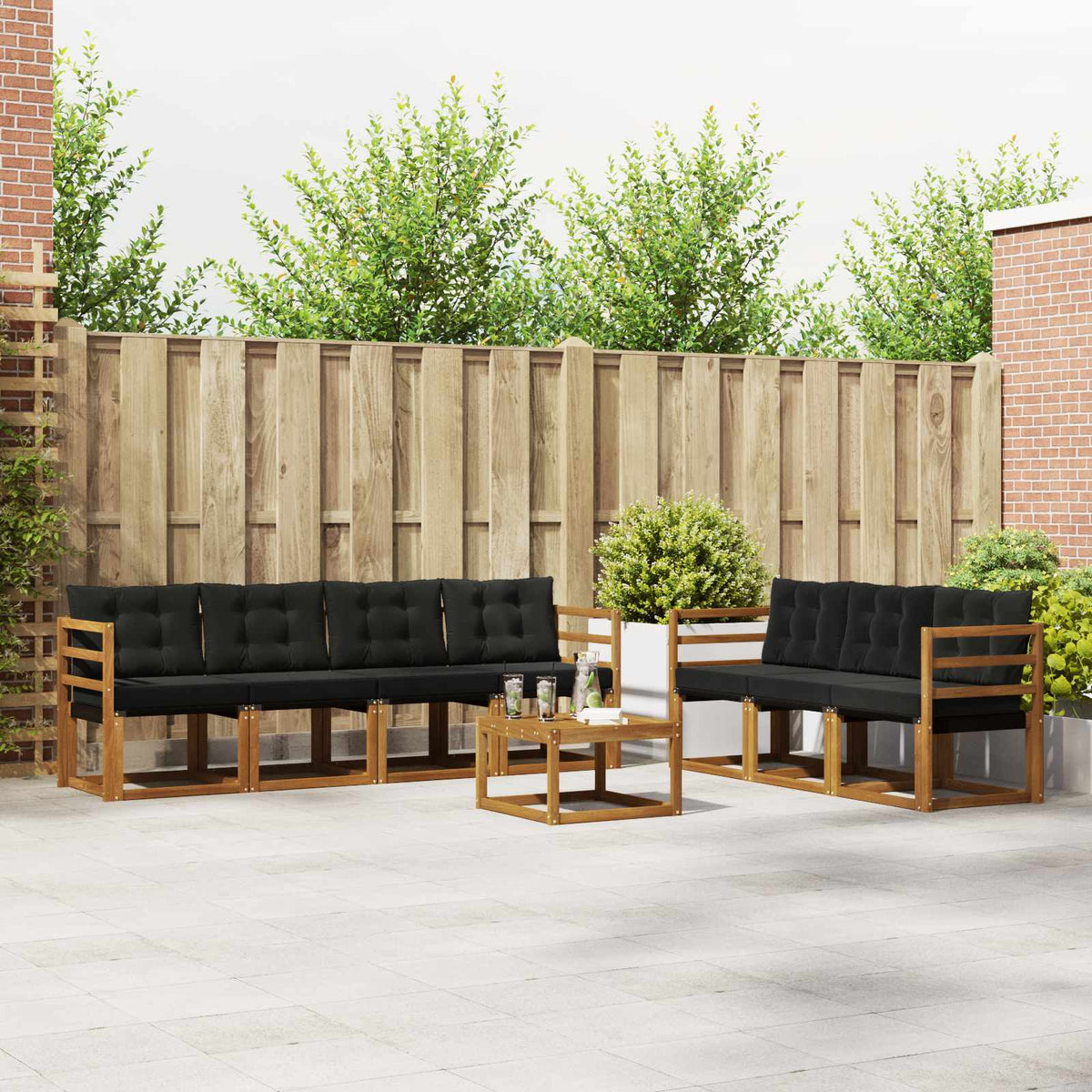 vidaXL Buiten bankenset met kussen 8 pcs Natuurlijk en Crème