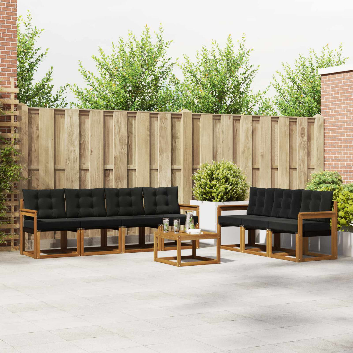 vidaXL Buiten bankenset met kussen 8 pcs Natuurlijk en Crème