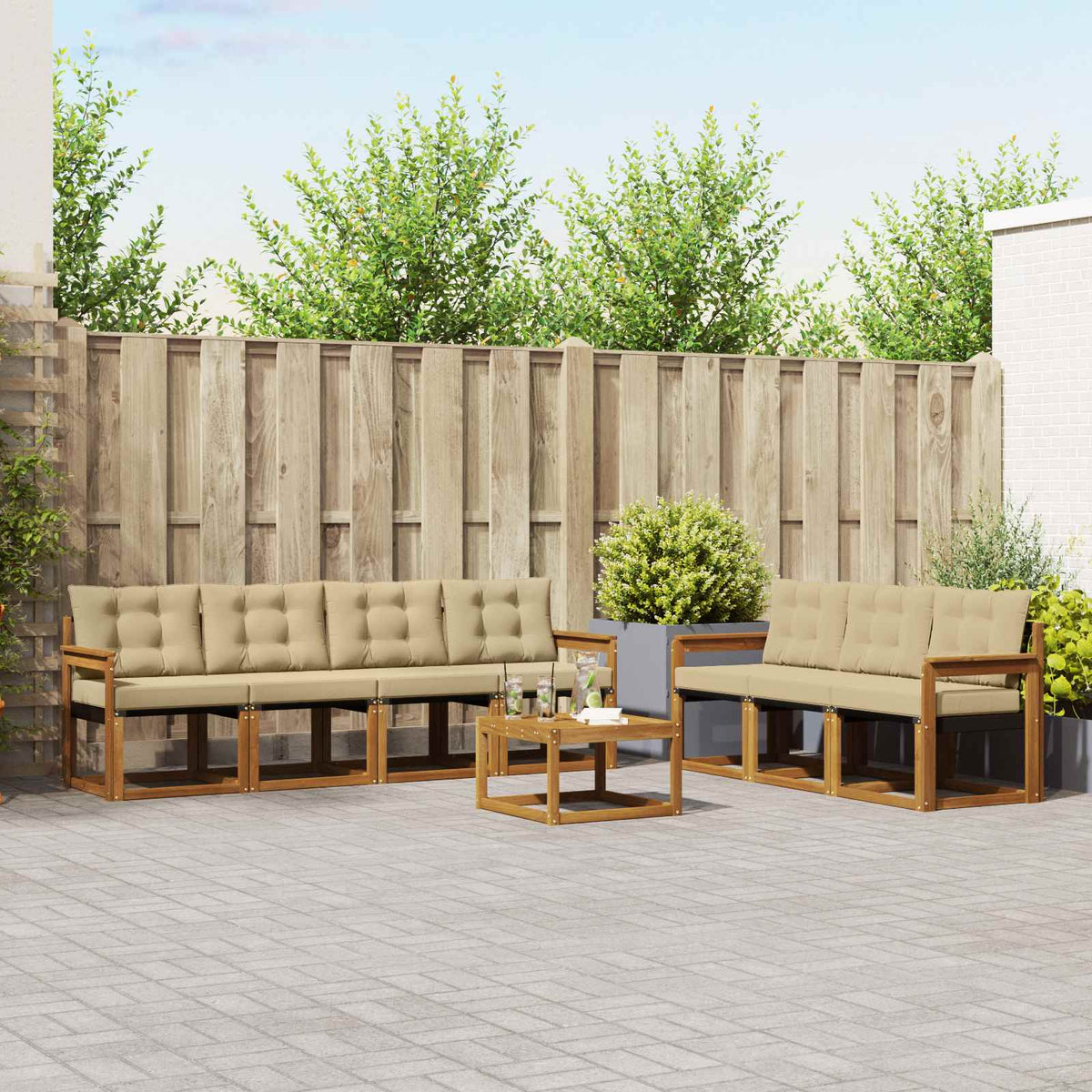 vidaXL Buiten bankenset met kussen 8 pcs Natuurlijk en Crème