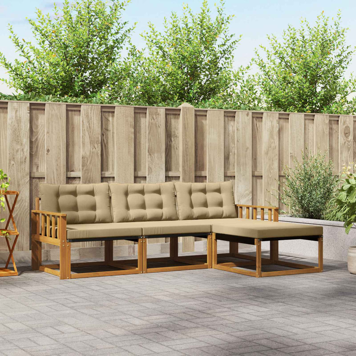 vidaXL Buiten bankenset met kussen 4 pcs Natuurlijk en Crème