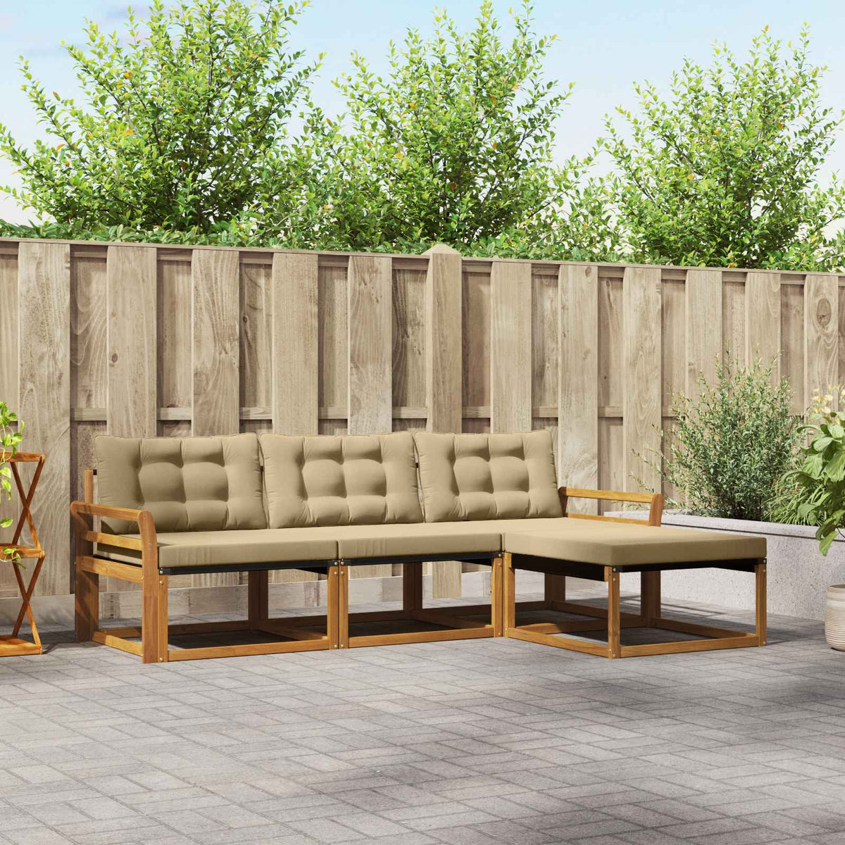 vidaXL Buiten bankenset met kussen 4 pcs Natuurlijk en Crème