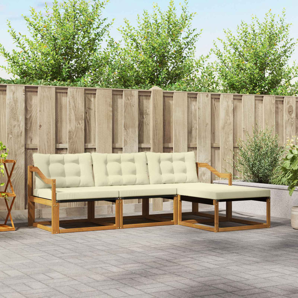 vidaXL Buiten bankenset met kussen 4 pcs Natuurlijk en Crème