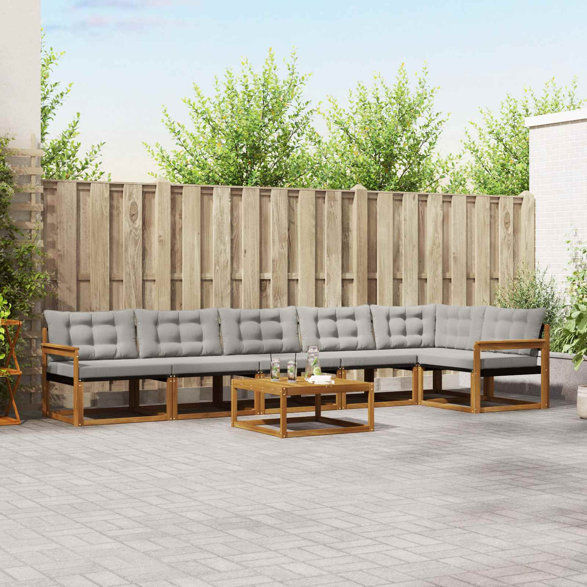 vidaXL Buiten bankenset met kussen 7 pcs Natuurlijk en Crème