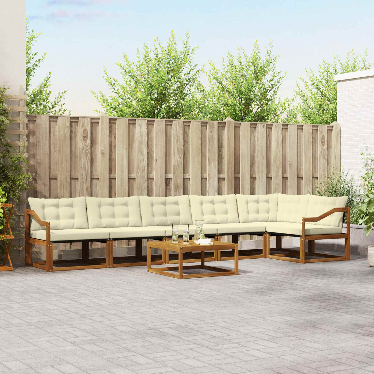 vidaXL Buiten bankenset met kussen 7 pcs Natuurlijk en Crème