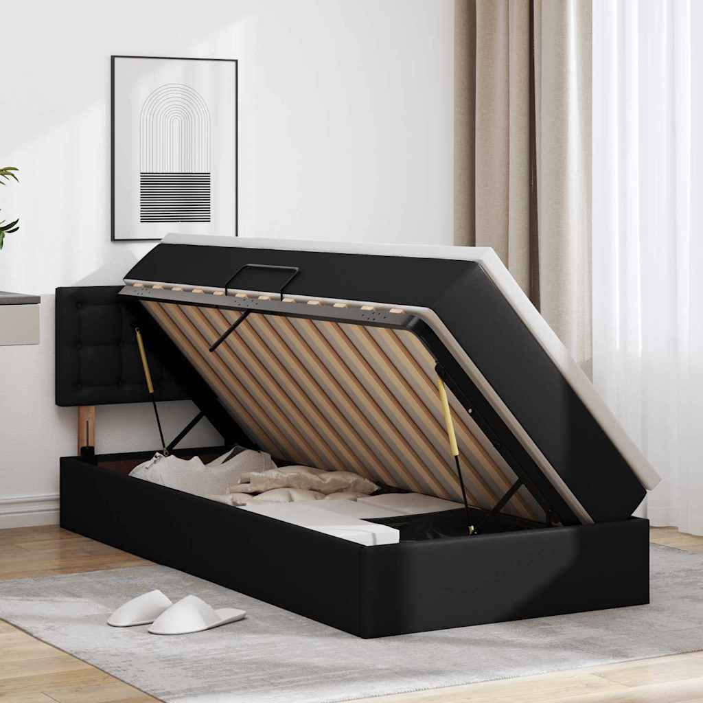 vidaXL Bed met LED -striplichten met hoofdeinde Zwart 120 x 200 cm PVC