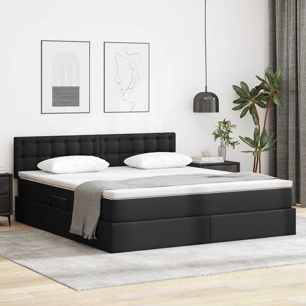 vidaXL Bed met LED -striplichten met hoofdeinde Zwart 120 x 200 cm PVC