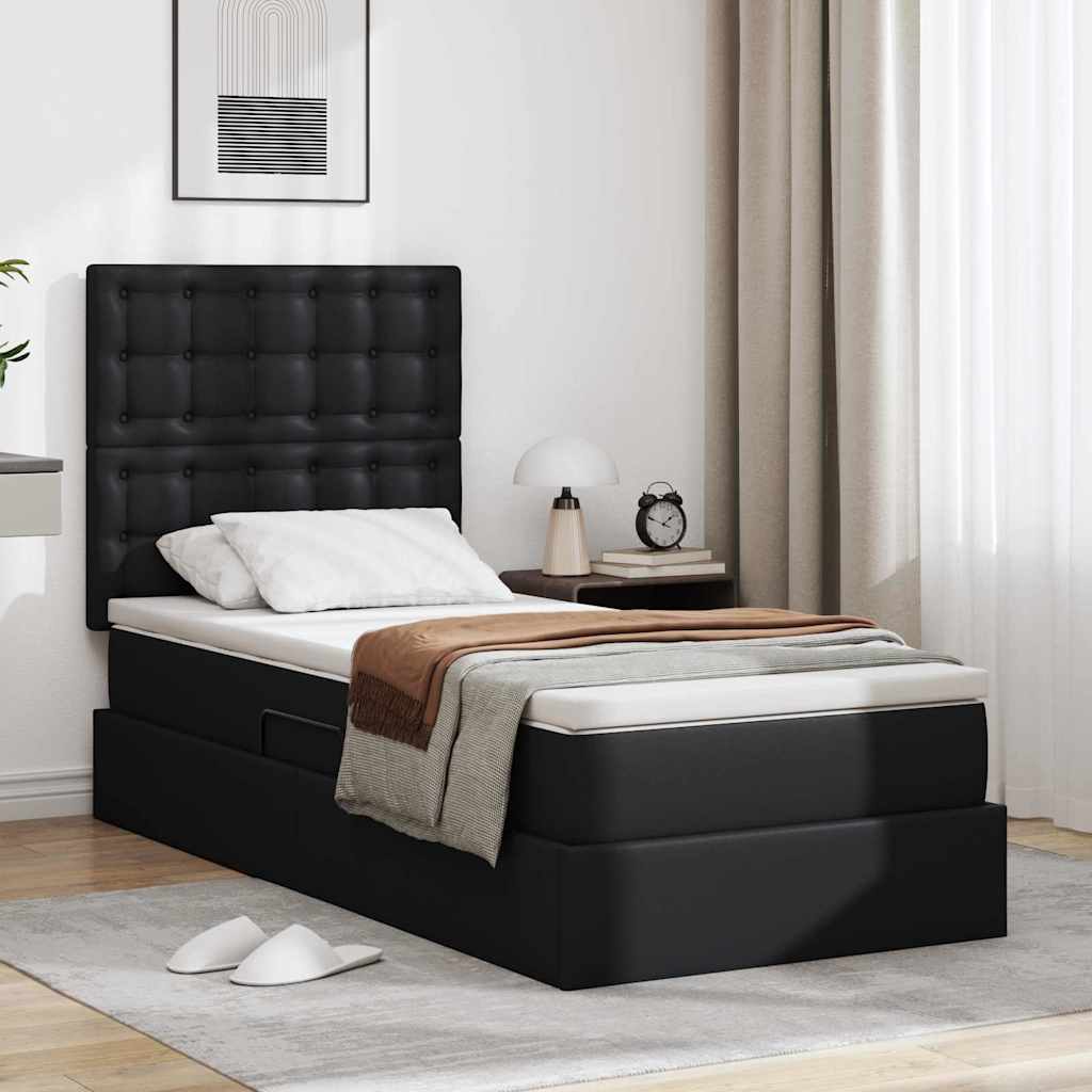 vidaXL Bed met LED -striplichten met hoofdeinde Zwart 120 x 200 cm PVC