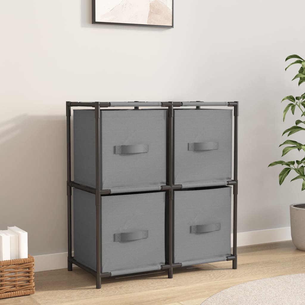vidaXL Opbergkast met 4 stoffen manden 63x30x71 cm staal zwart - Aashly