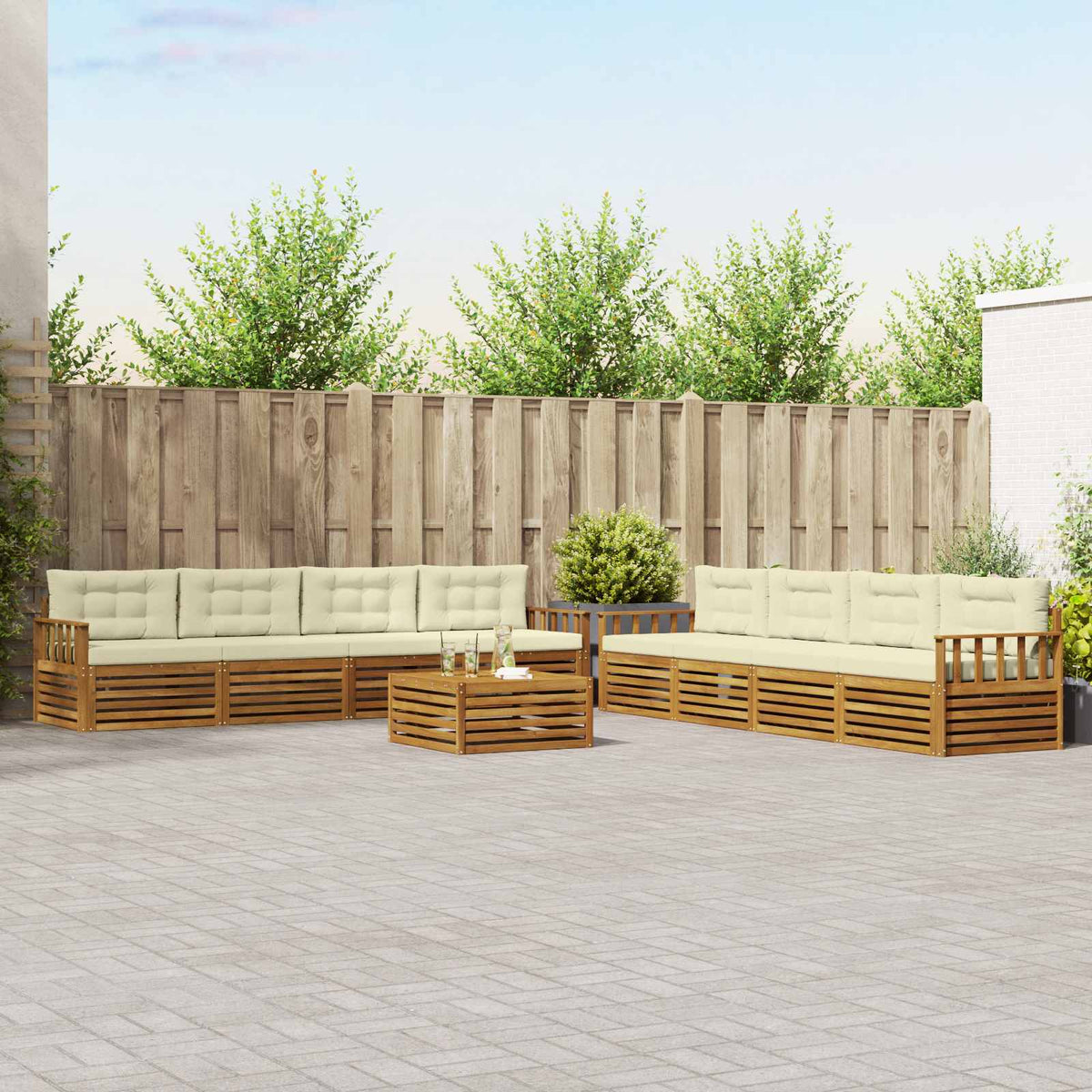 vidaXL Buiten bankenset 9 pcs Naturel