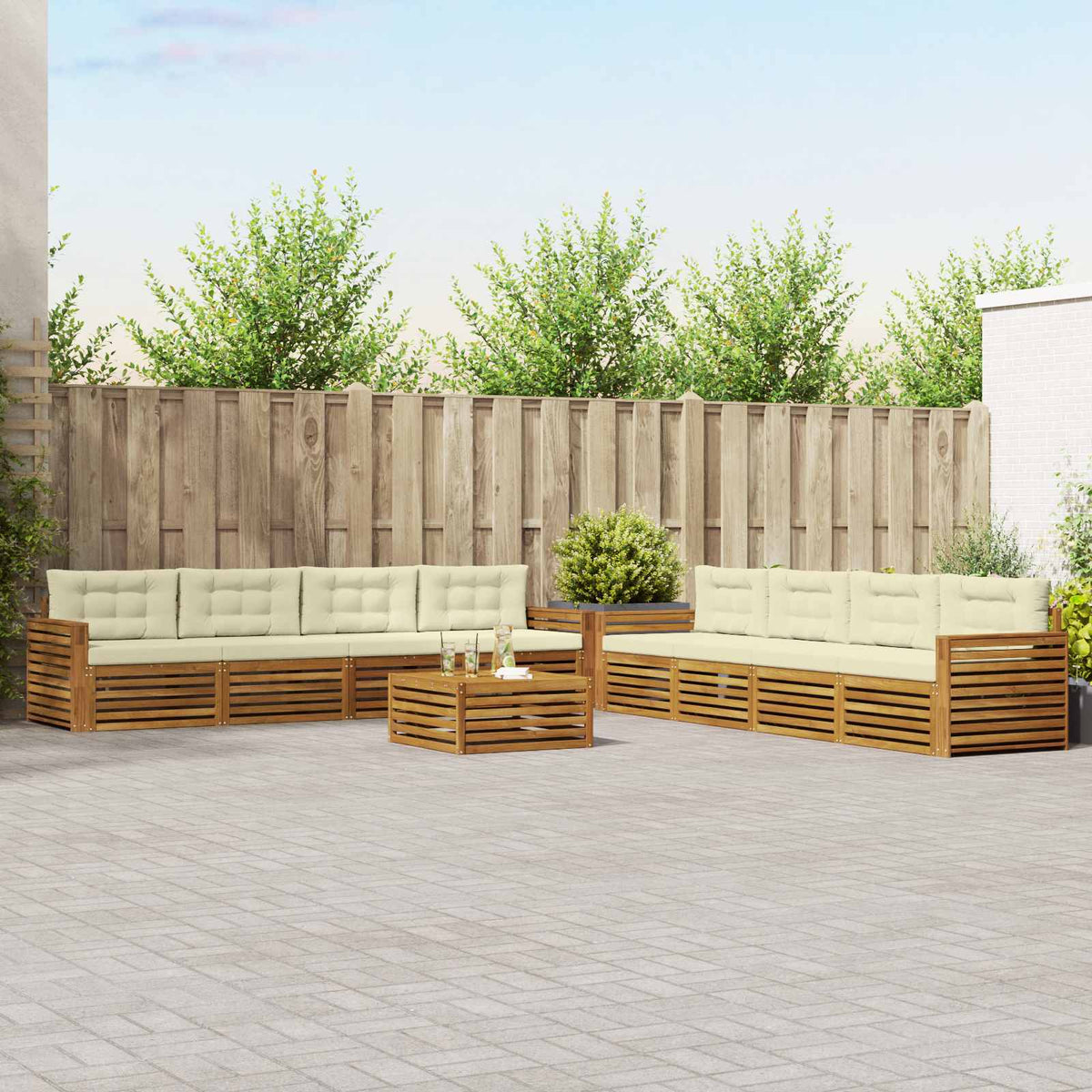 vidaXL Buiten bankenset 9 pcs Naturel