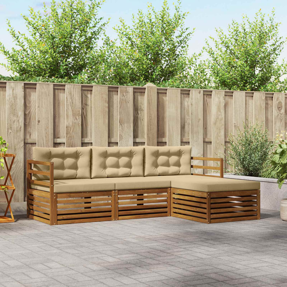 vidaXL Buiten bankenset 4 pcs Naturel