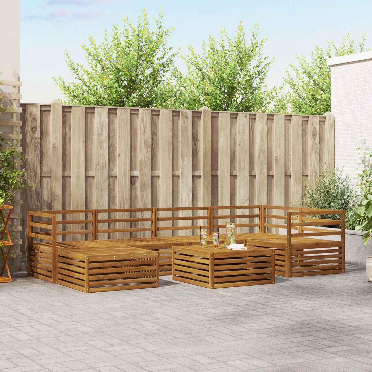 vidaXL Buiten bankenset 7 pcs Naturel