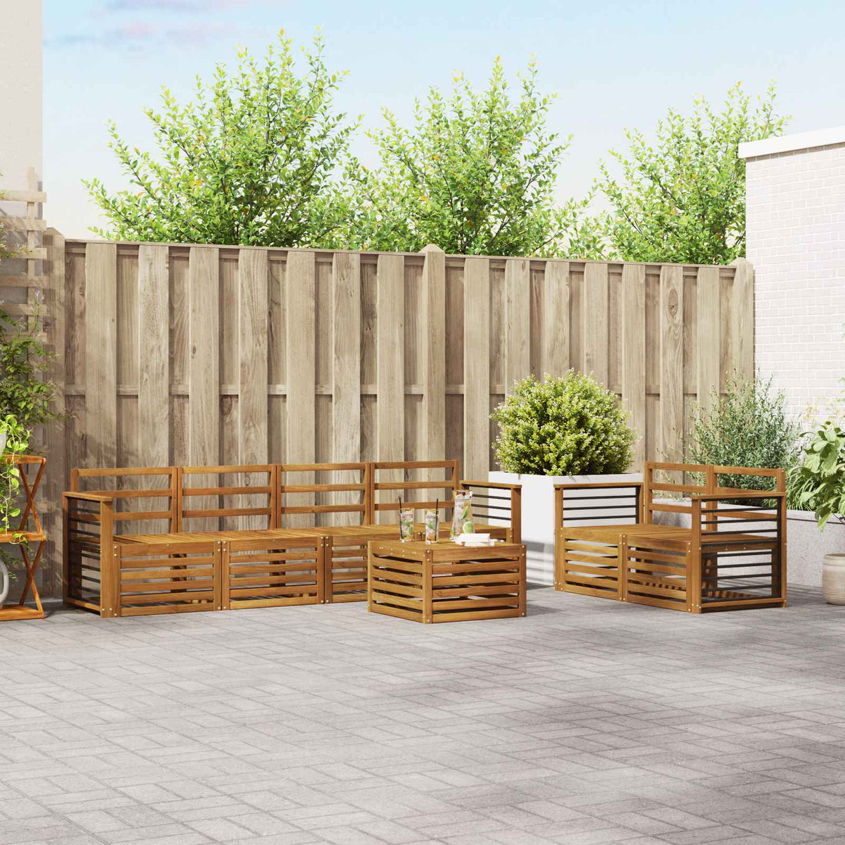 vidaXL Sofa-Sets 7 pcs Natuurlijk en Crème Massief Acaciahout