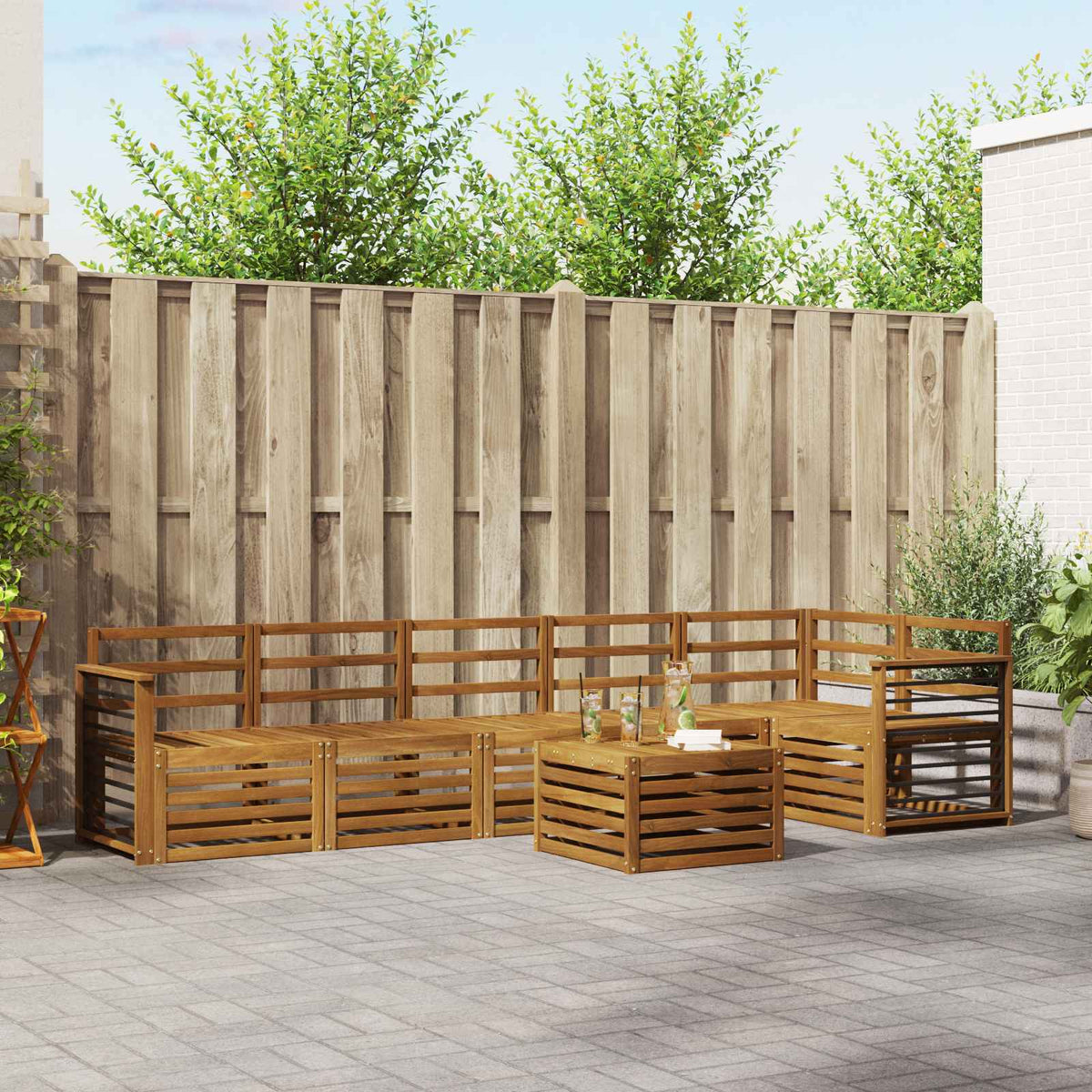 vidaXL Sofa-Sets 7 pcs Natuurlijk en Crème Massief Acaciahout