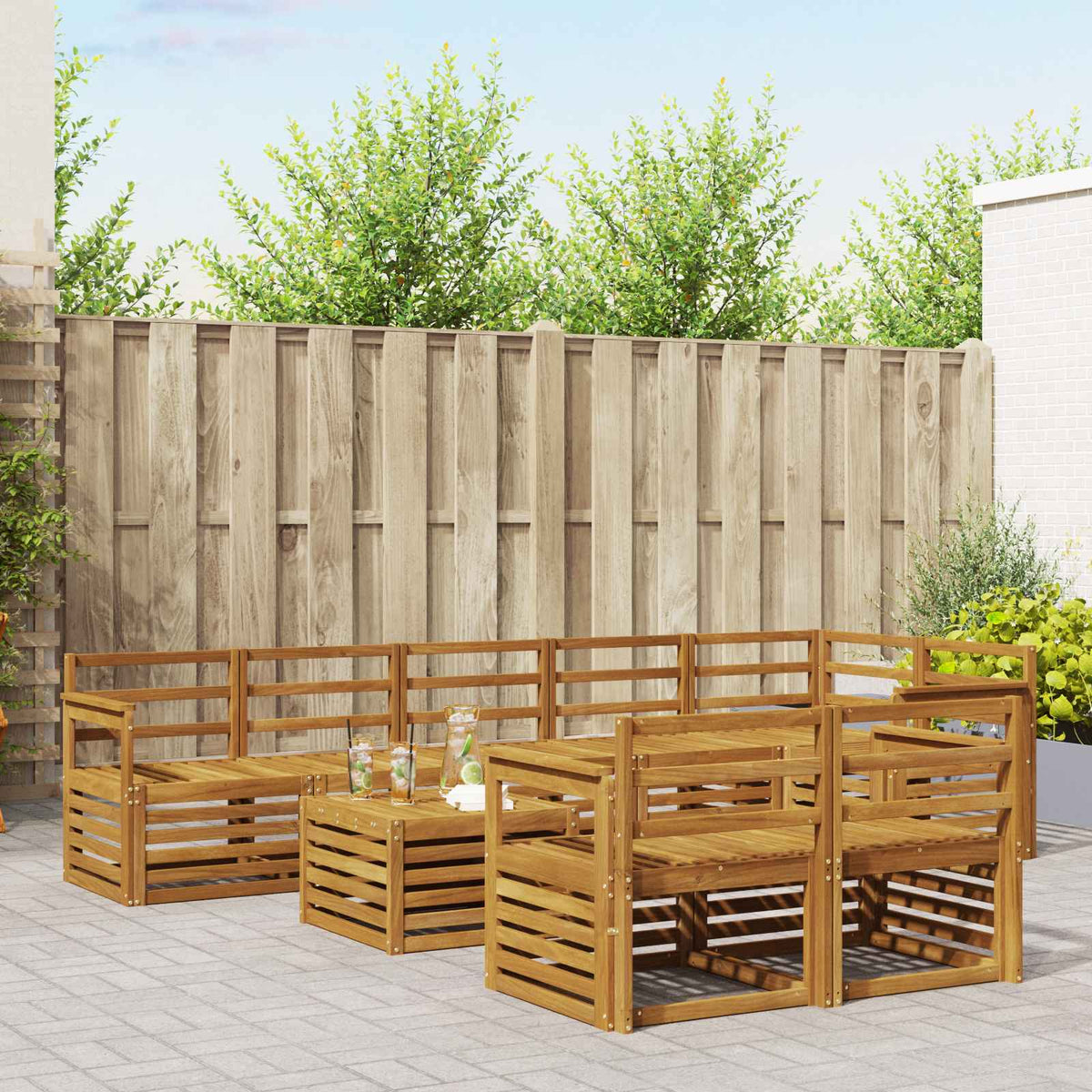 vidaXL Sofa-Sets 9 pcs Natuurlijk en Crème Massief Acaciahout