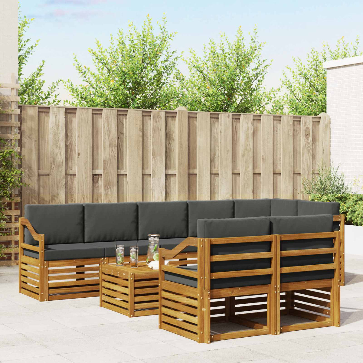 vidaXL Sofa-Sets 9 pcs Natuurlijk en Crème Massief Acaciahout