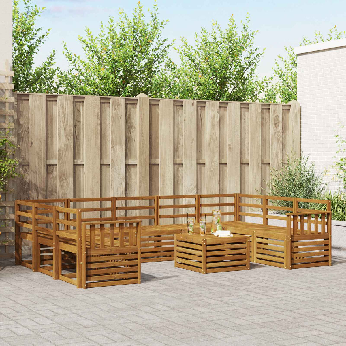vidaXL Sofa-Sets 10 pcs Natuurlijk en Crème Massief Acaciahout