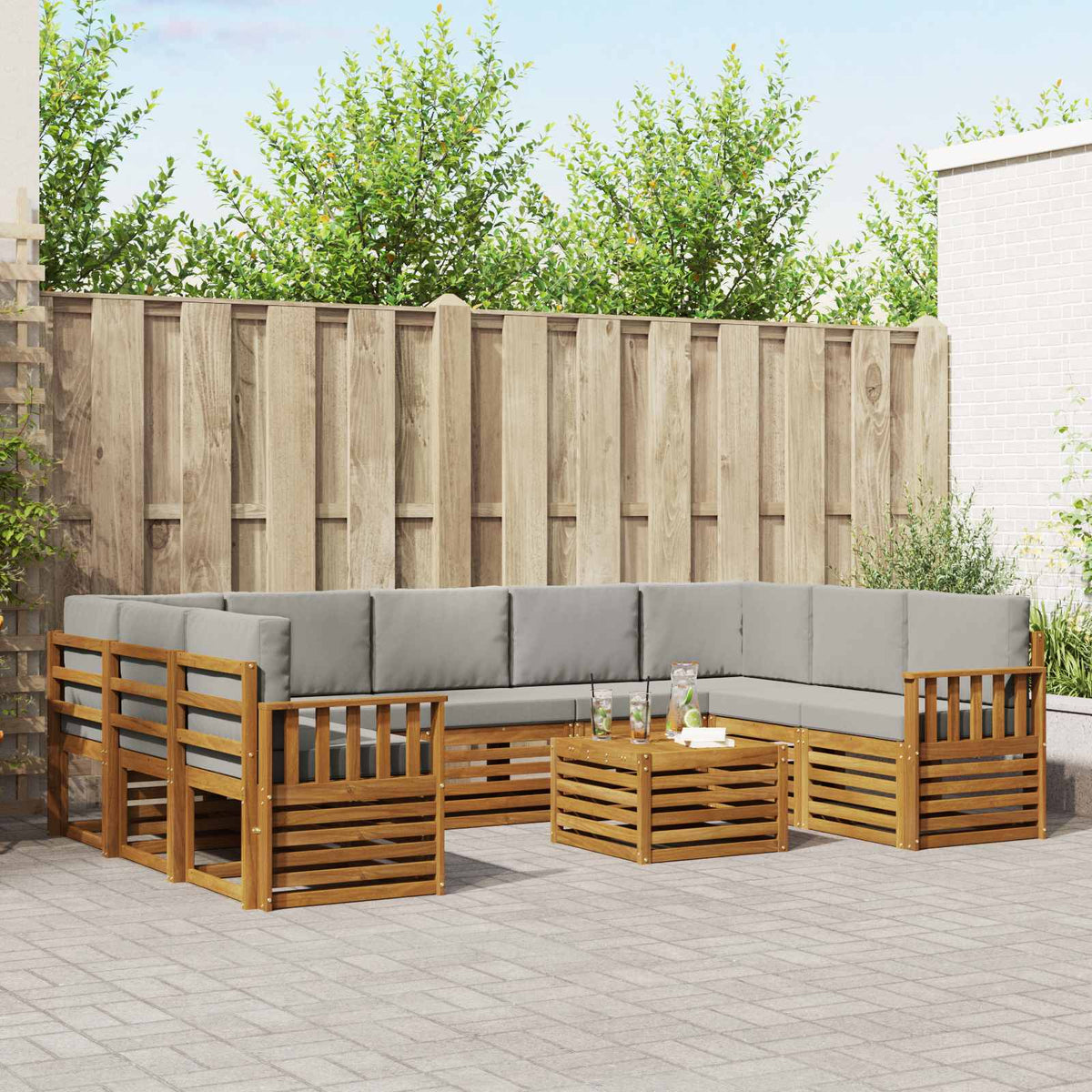 vidaXL Sofa-Sets 10 pcs Natuurlijk en Crème Massief Acaciahout