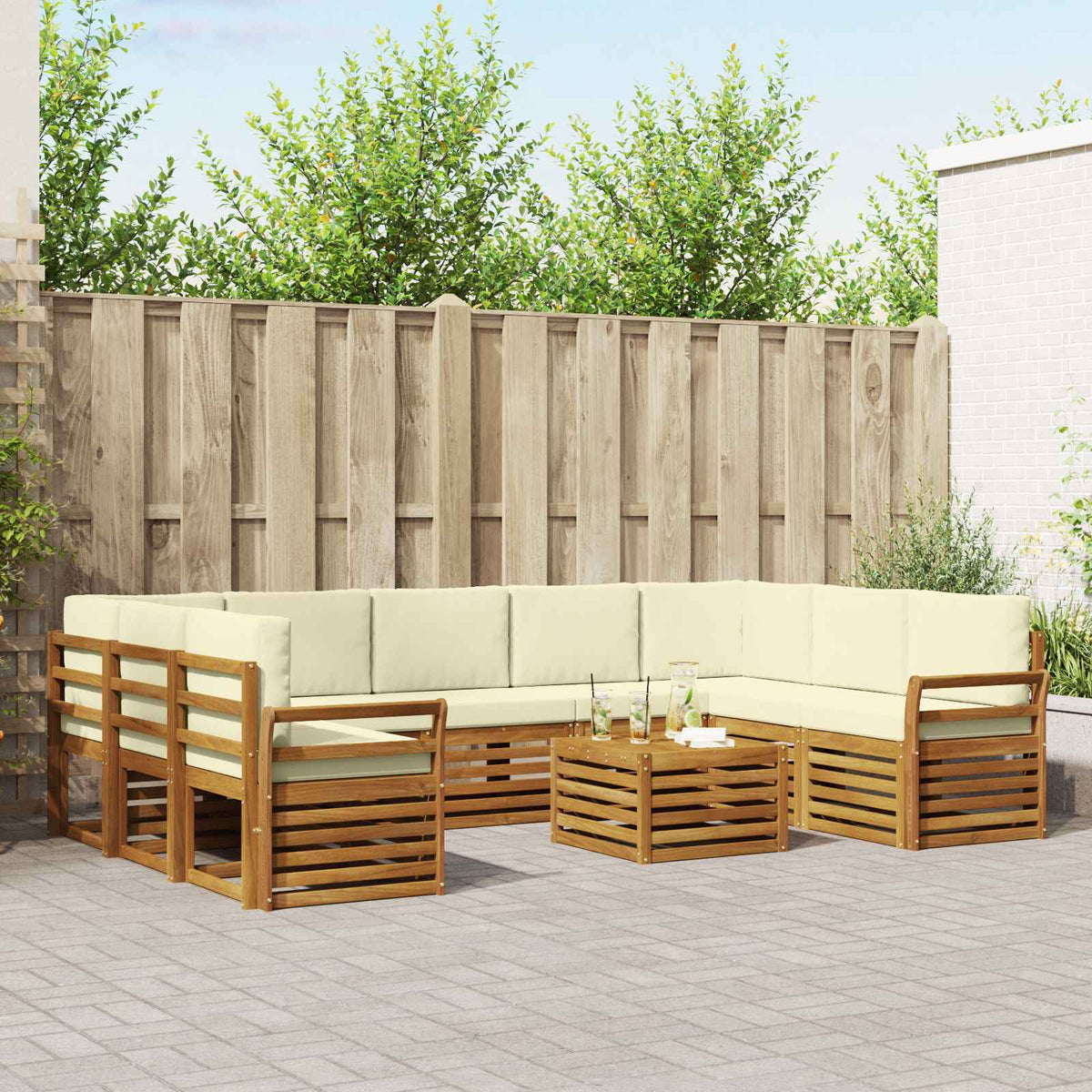 vidaXL Sofa-Sets 10 pcs Natuurlijk en Crème Massief Acaciahout