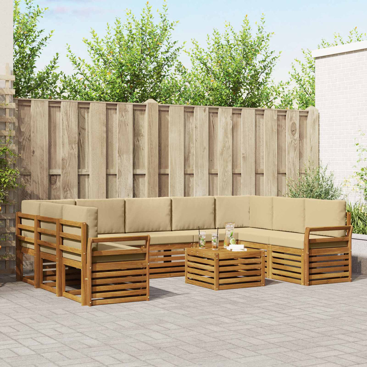 vidaXL Sofa-Sets 10 pcs Natuurlijk en Crème Massief Acaciahout