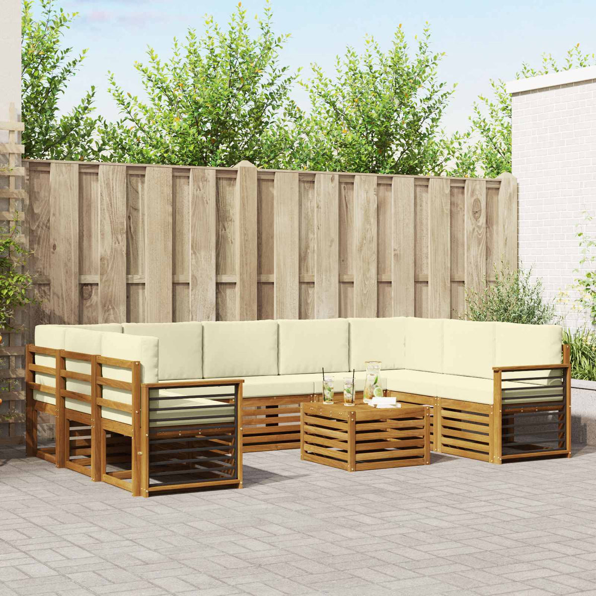 vidaXL Sofa-Sets 10 pcs Natuurlijk en Crème Massief Acaciahout