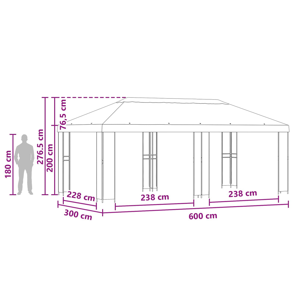 vidaXL Tuinprieel 6 x 3 m Beige Polyester en staal 190