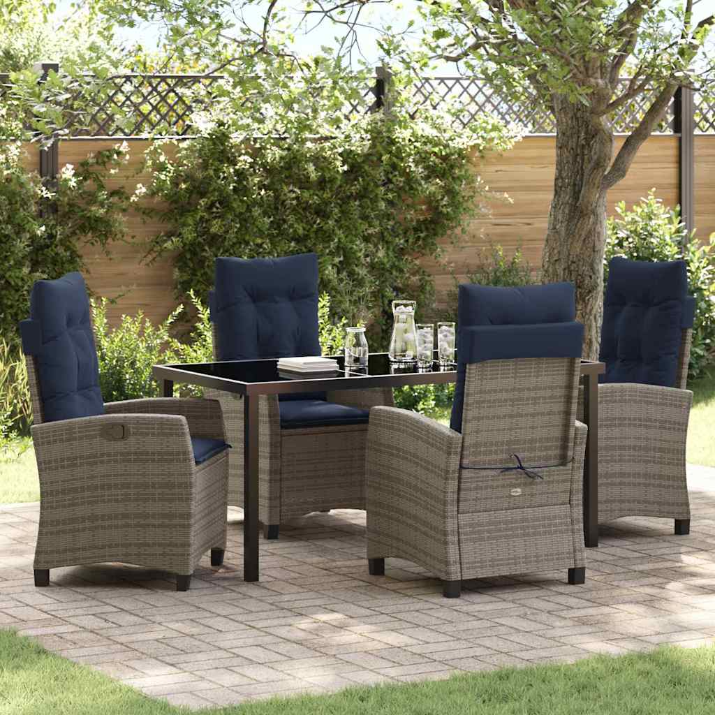 vidaXL Tuin eettafelset met kussen 5 pcs Grijs poly rattan