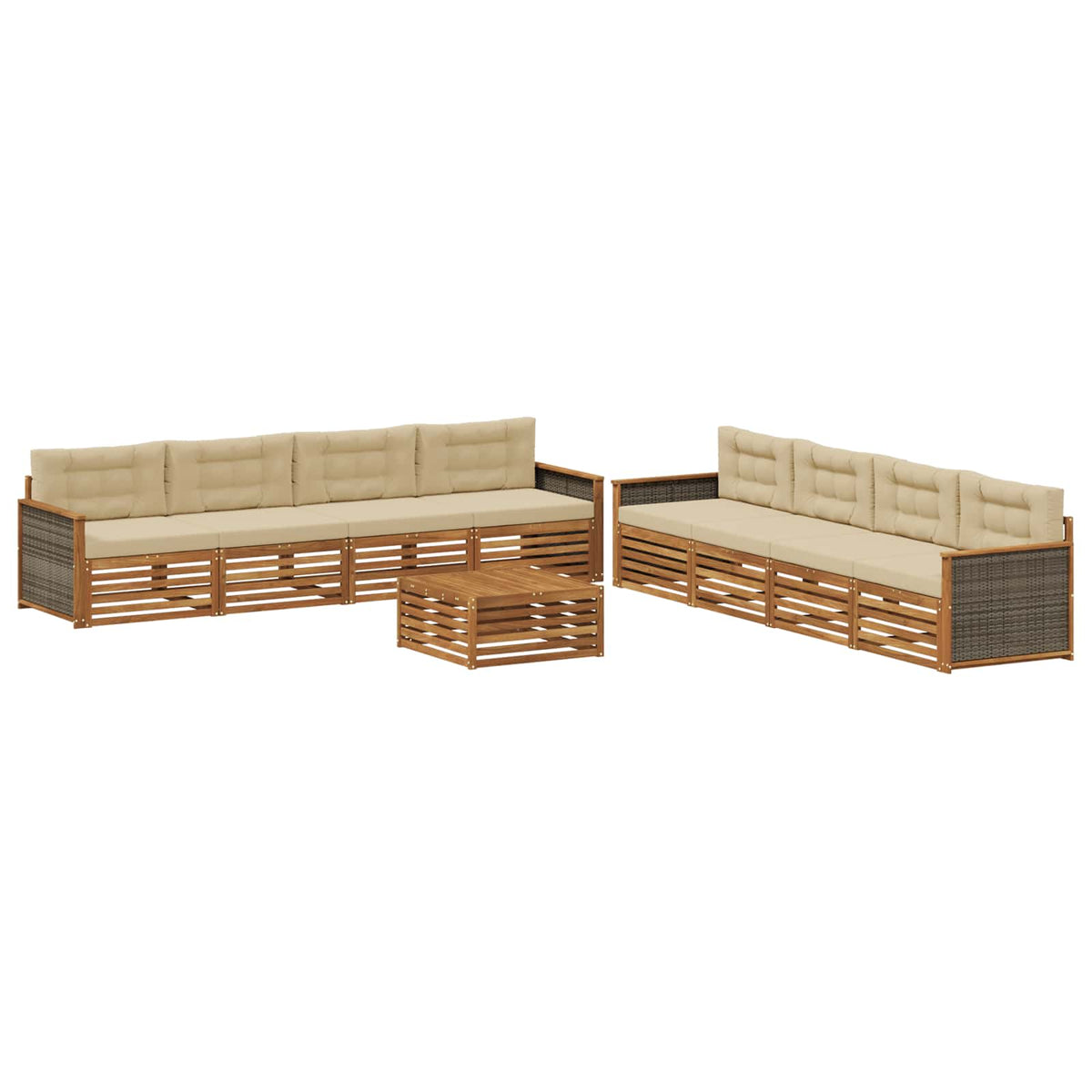 vidaXL Buiten bankenset 9 pcs Naturel