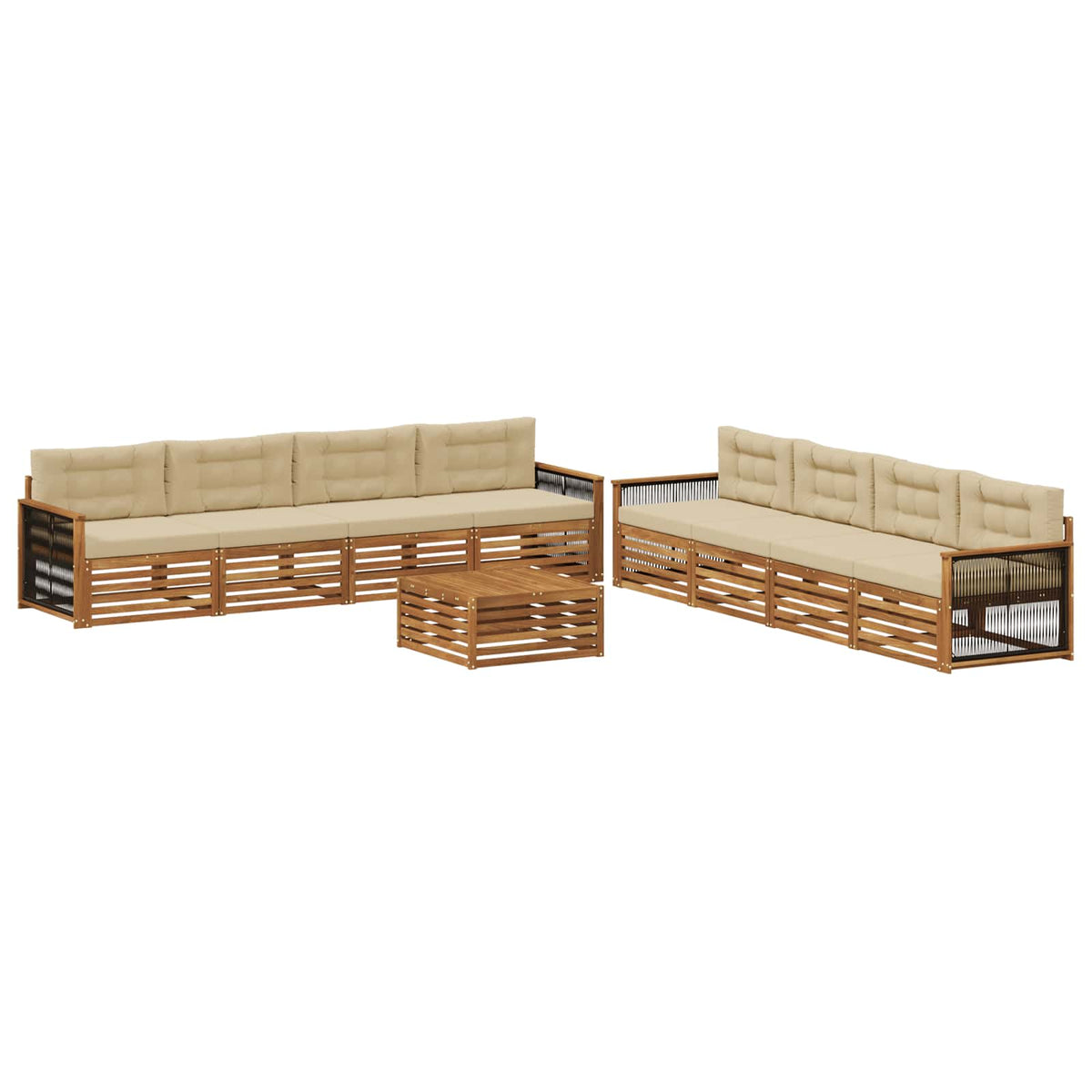 vidaXL Buiten bankenset 9 pcs Naturel