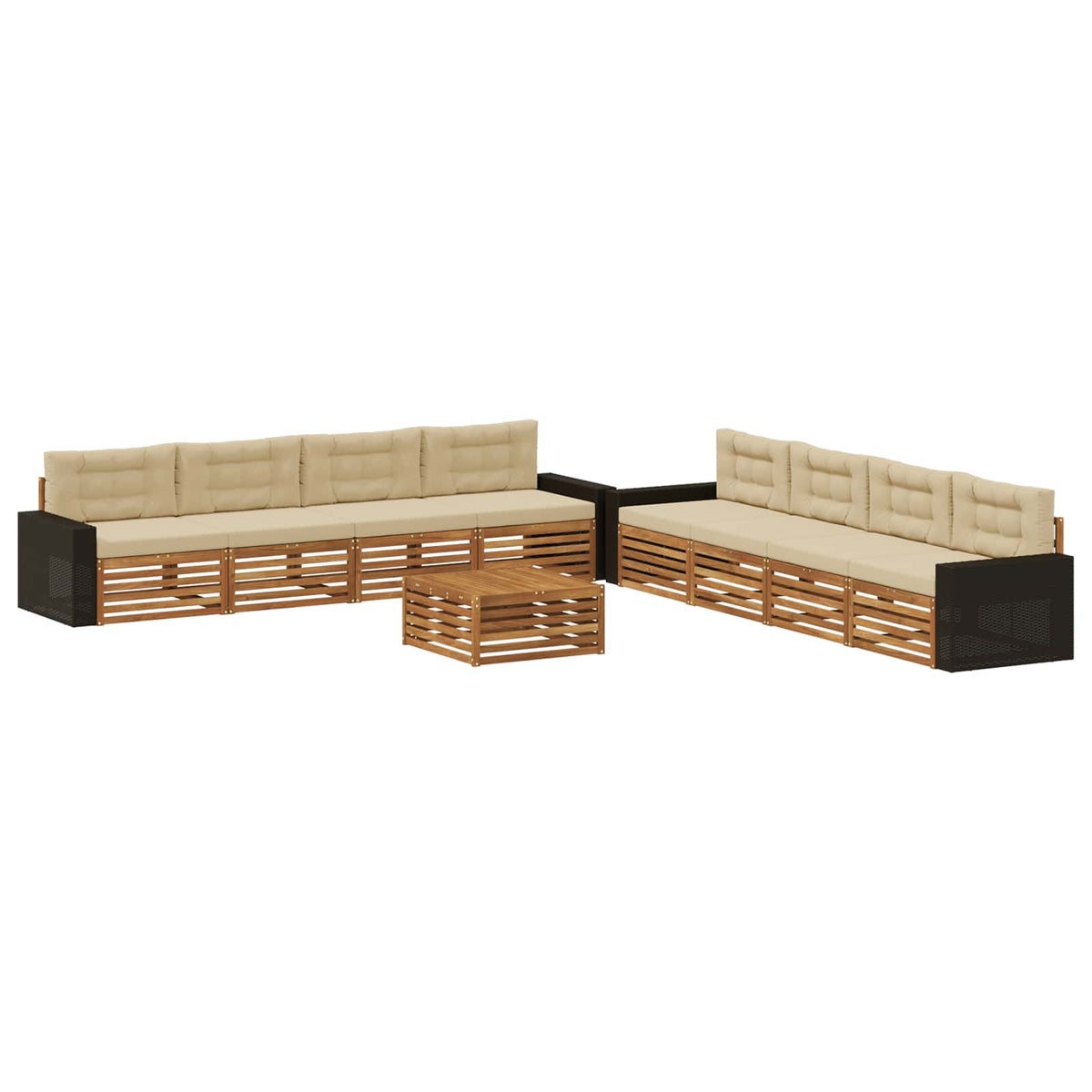 vidaXL Buiten bankenset 9 pcs Naturel