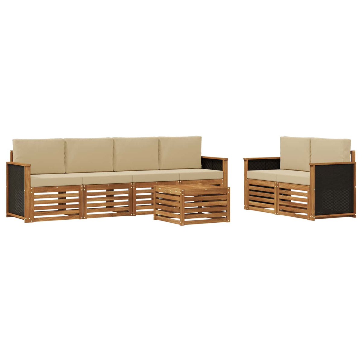 vidaXL Sofa-Sets 7 pcs Natuurlijk en Crème Massief Acaciahout