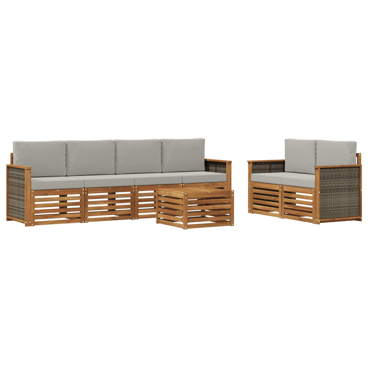 vidaXL Sofa-Sets 7 pcs Natuurlijk en Crème Massief Acaciahout