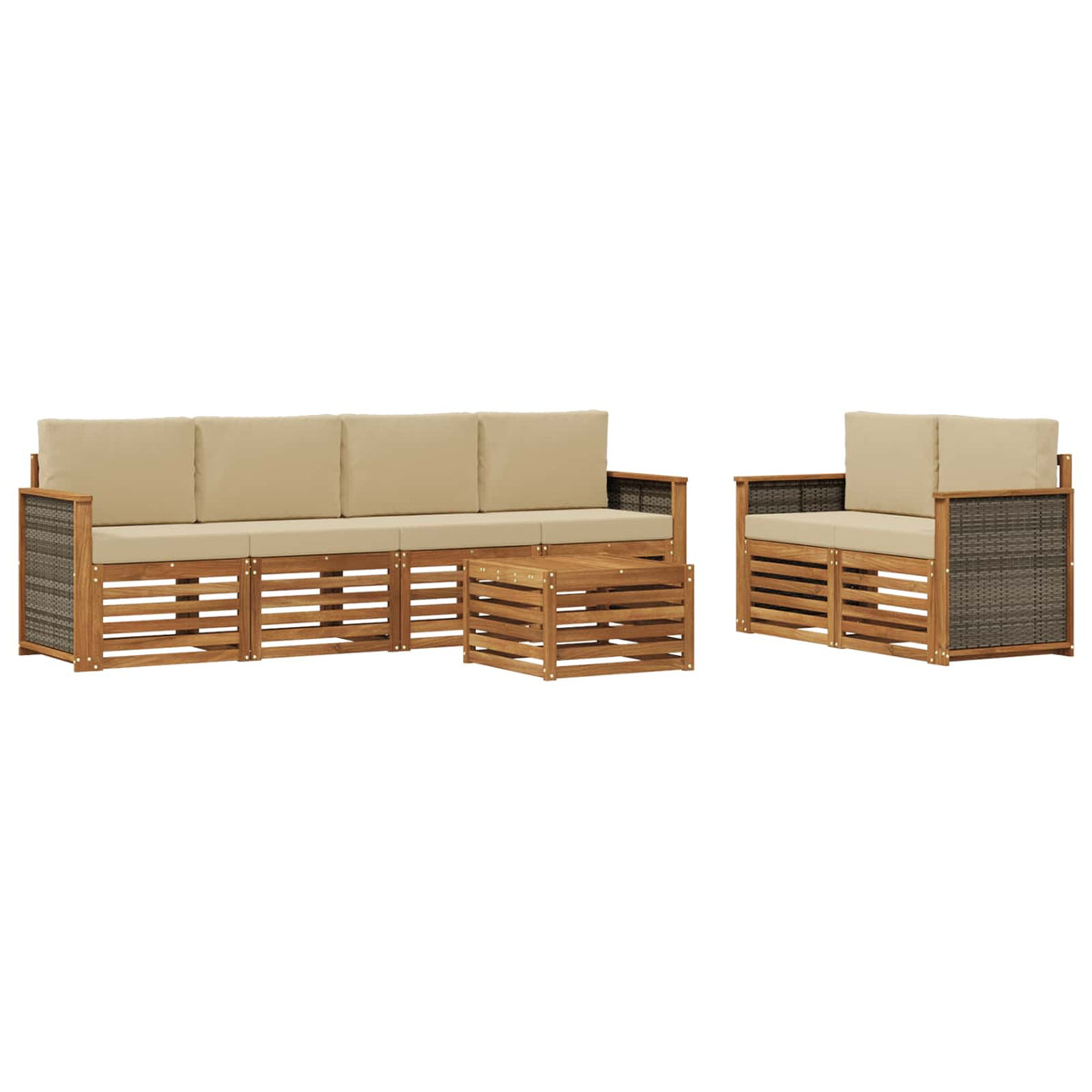 vidaXL Sofa-Sets 7 pcs Natuurlijk en Crème Massief Acaciahout