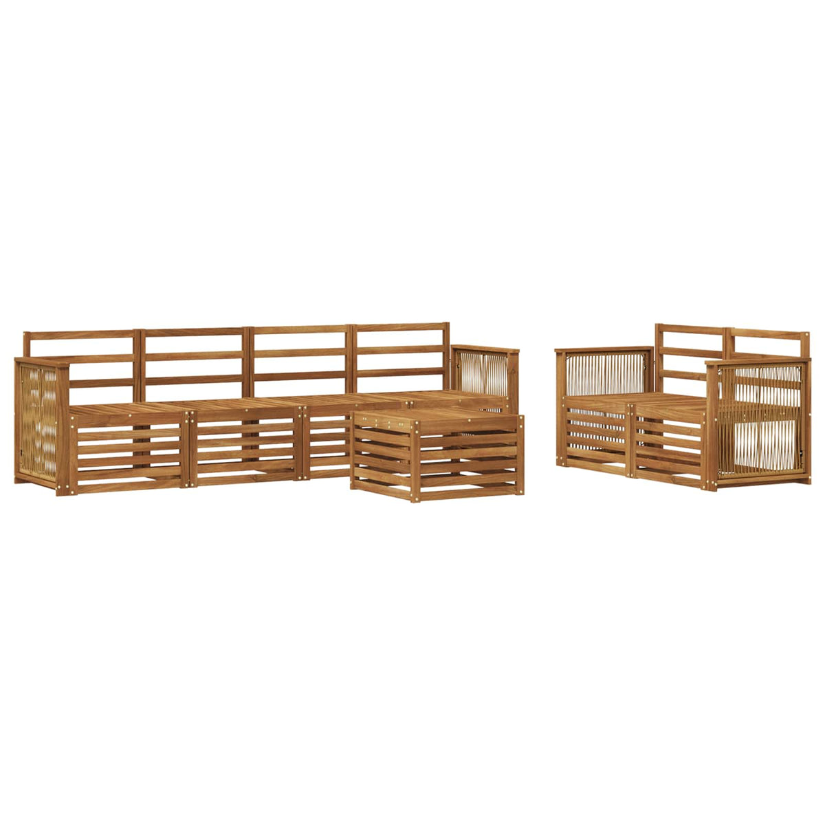 vidaXL Sofa-Sets 7 pcs Natuurlijk en Crème Massief Acaciahout