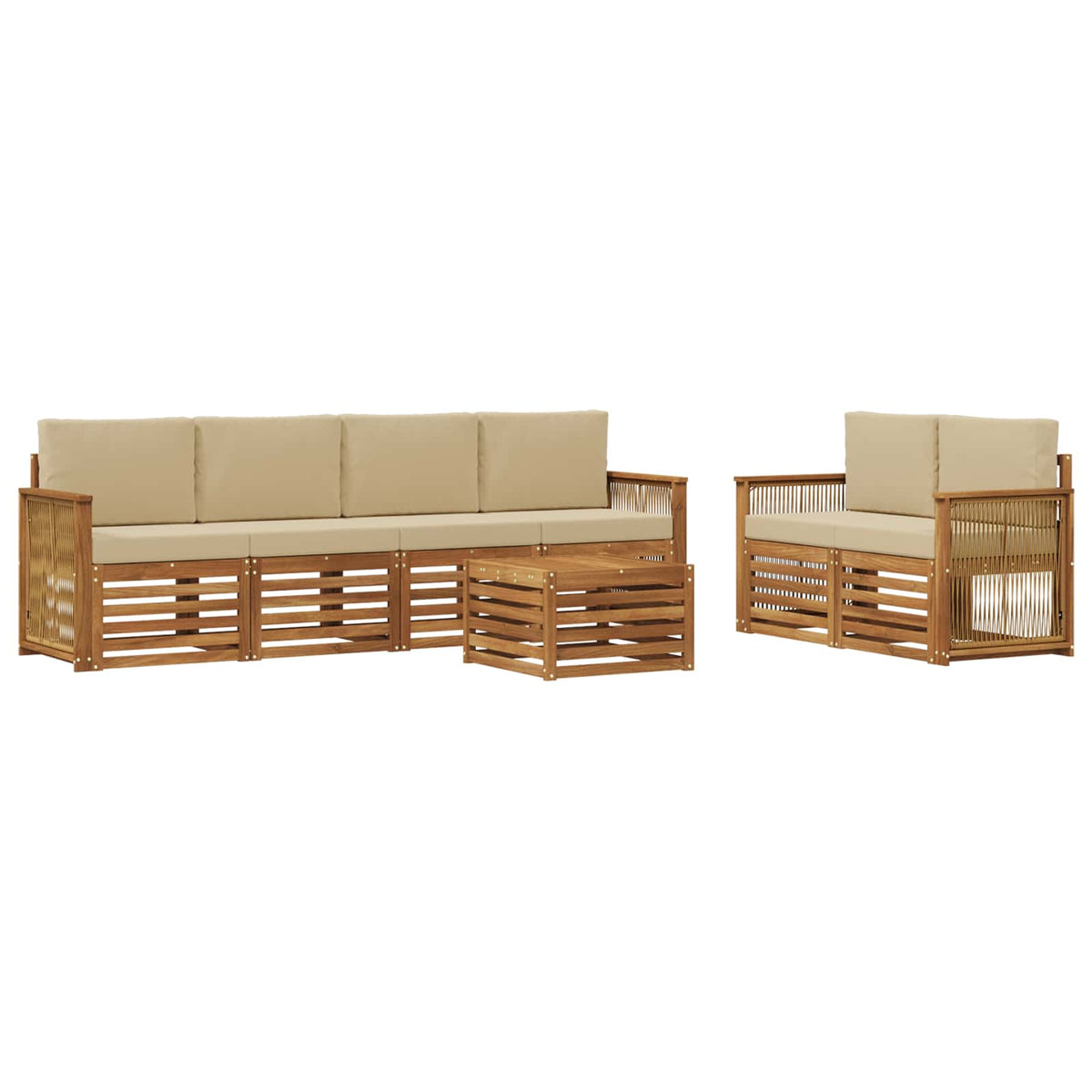 vidaXL Sofa-Sets 7 pcs Natuurlijk en Crème Massief Acaciahout