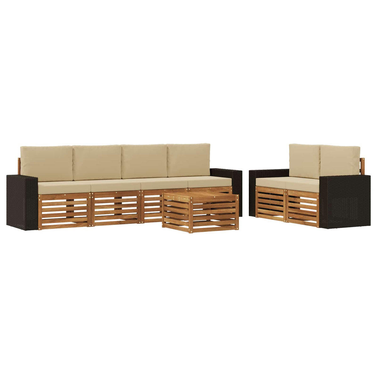 vidaXL Sofa-Sets 7 pcs Natuurlijk en Crème Massief Acaciahout