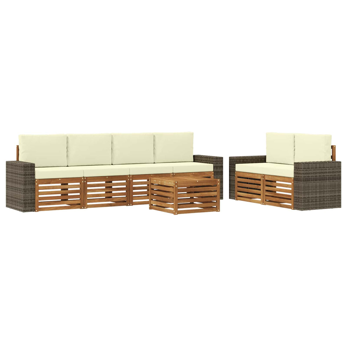 vidaXL Sofa-Sets 7 pcs Natuurlijk en Crème Massief Acaciahout