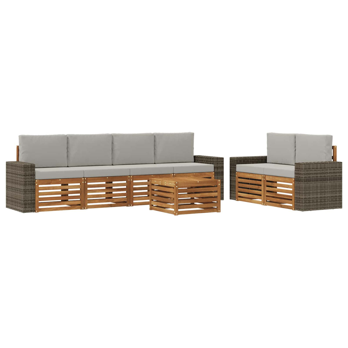vidaXL Sofa-Sets 7 pcs Natuurlijk en Crème Massief Acaciahout