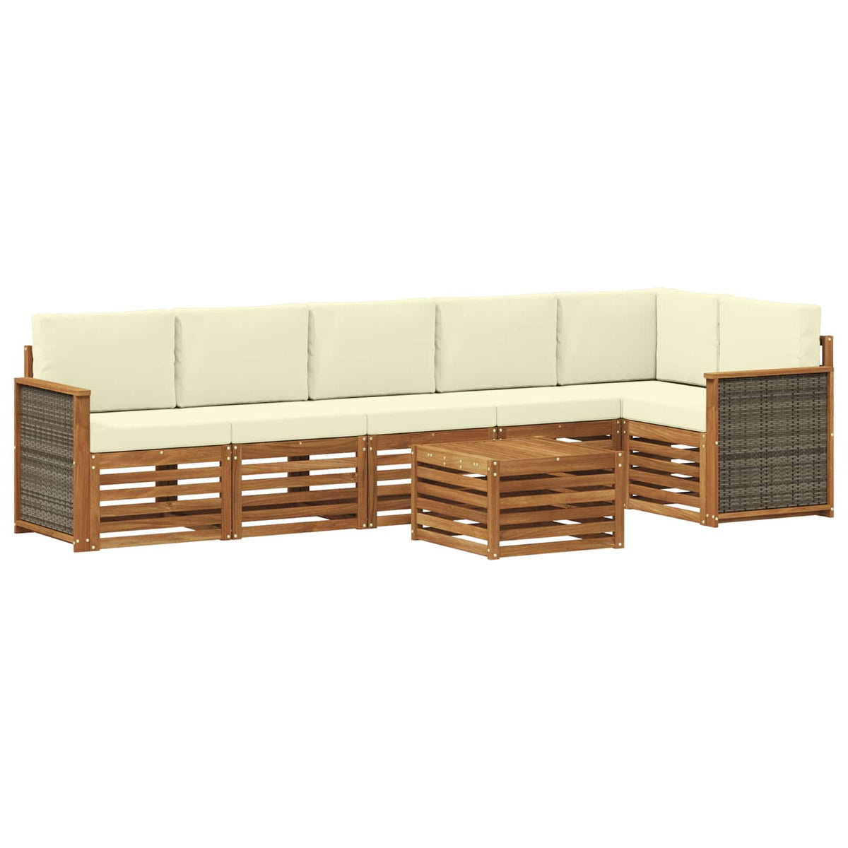 vidaXL Sofa-Sets 7 pcs Natuurlijk en Crème Massief Acaciahout