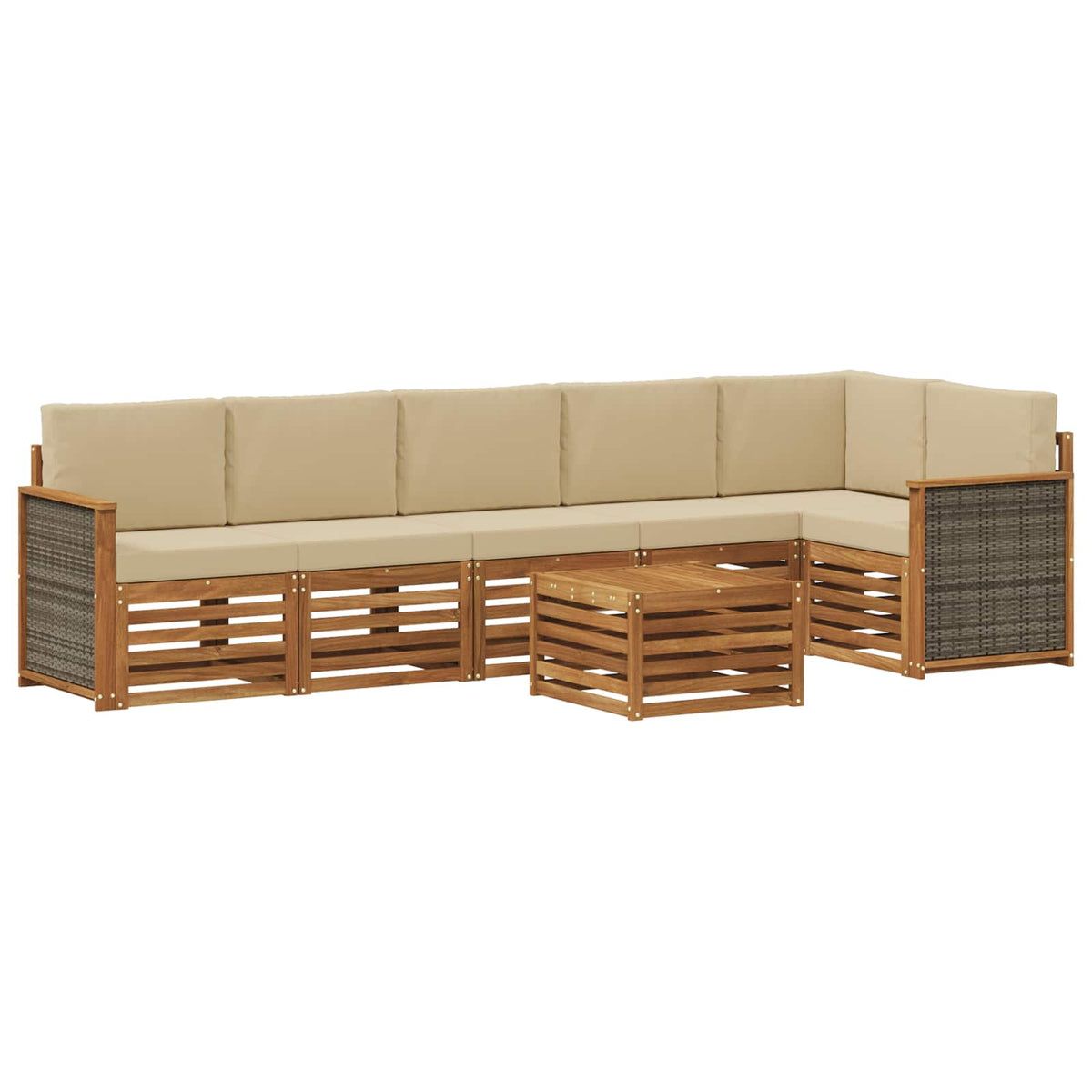 vidaXL Sofa-Sets 7 pcs Natuurlijk en Crème Massief Acaciahout