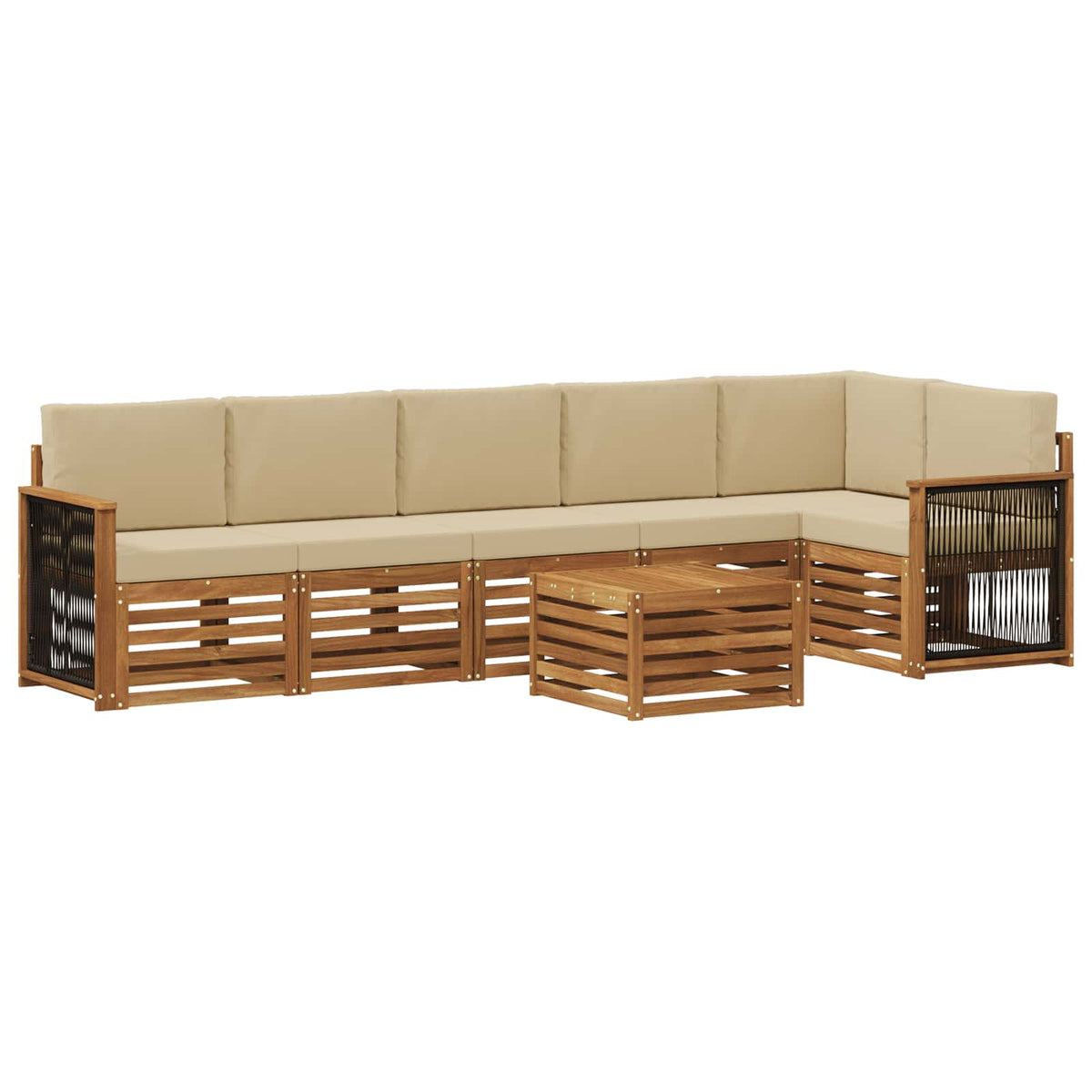 vidaXL Sofa-Sets 7 pcs Natuurlijk en Crème Massief Acaciahout