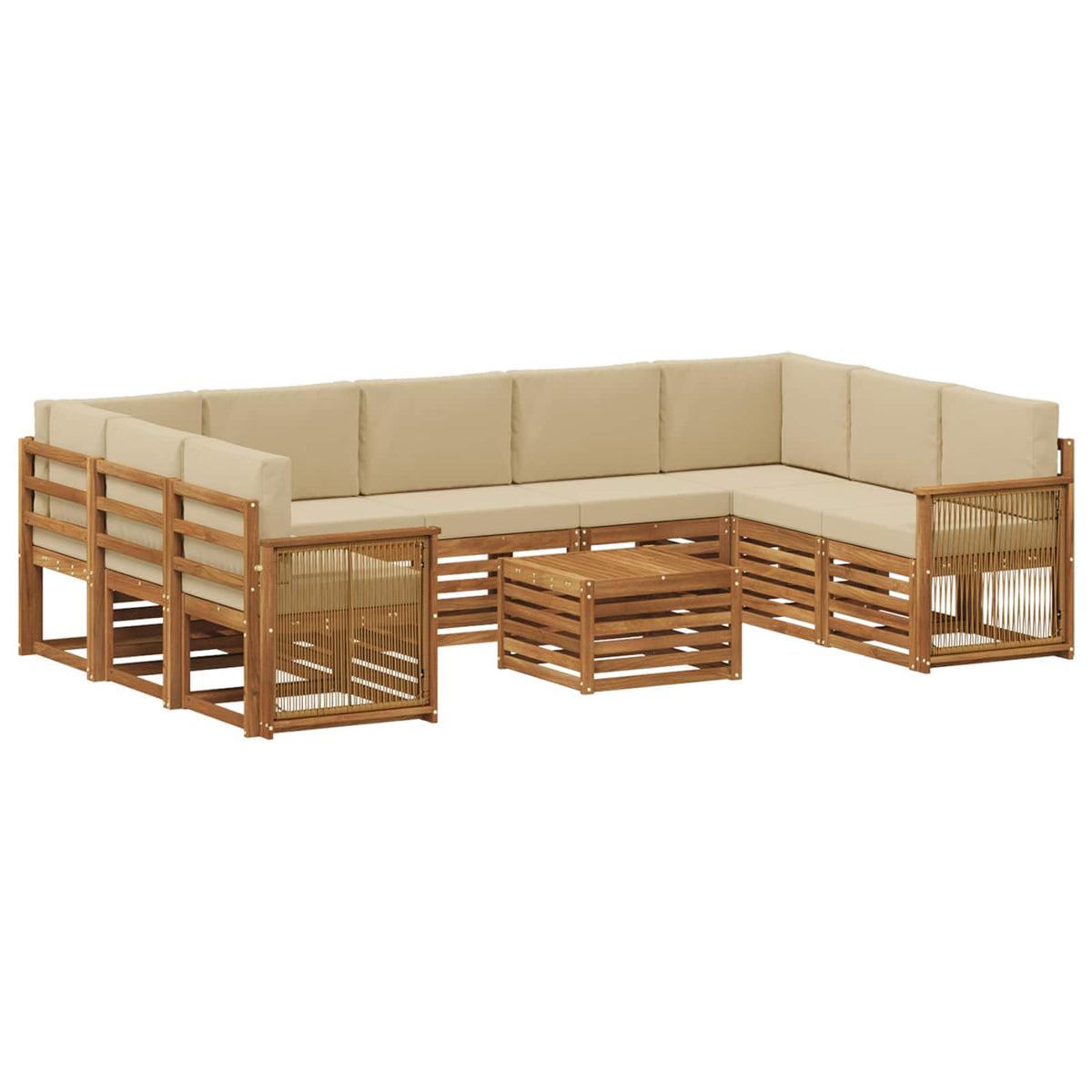 vidaXL Sofa-Sets 10 pcs Natuurlijk en Crème Massief Acaciahout