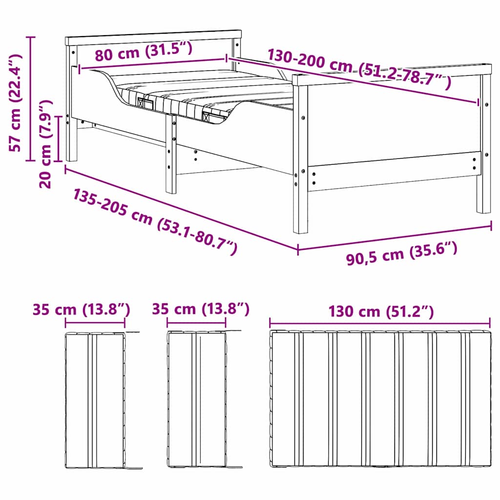 vidaXL Bedframe met matras met hoofdeinde Bruin 80 x 200 cm
