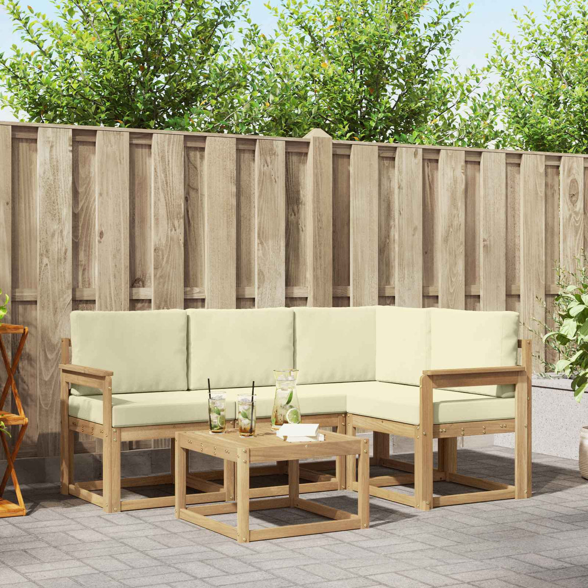 vidaXL Bankstel met kussen 5 pcs Natuurlijk en Lichtgrijs
