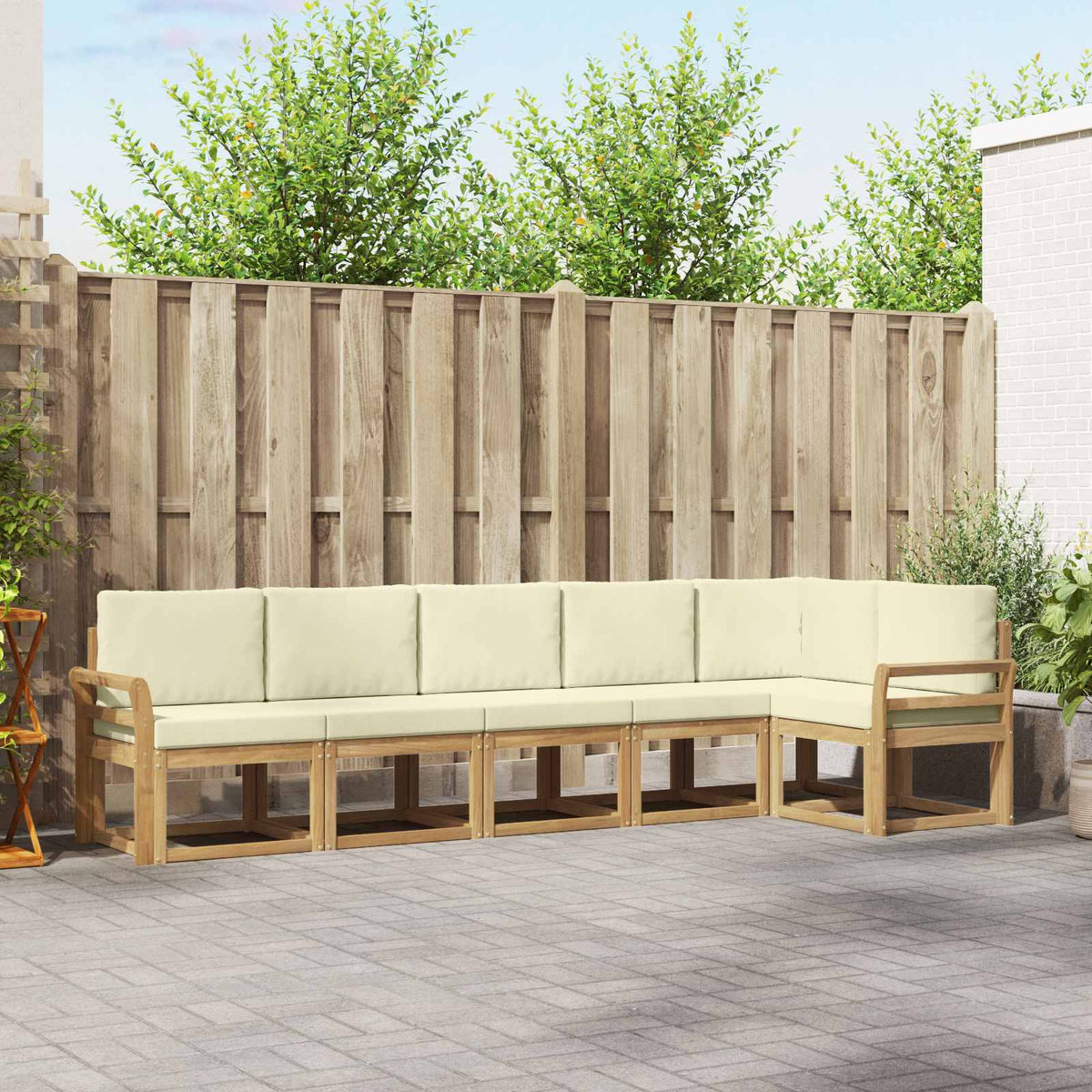 vidaXL Bankstel met kussen 6 pcs Natuurlijk en Crème