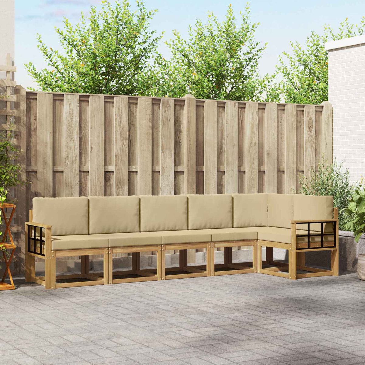 vidaXL Bankstel met kussen 6 pcs Natuurlijk en Crème
