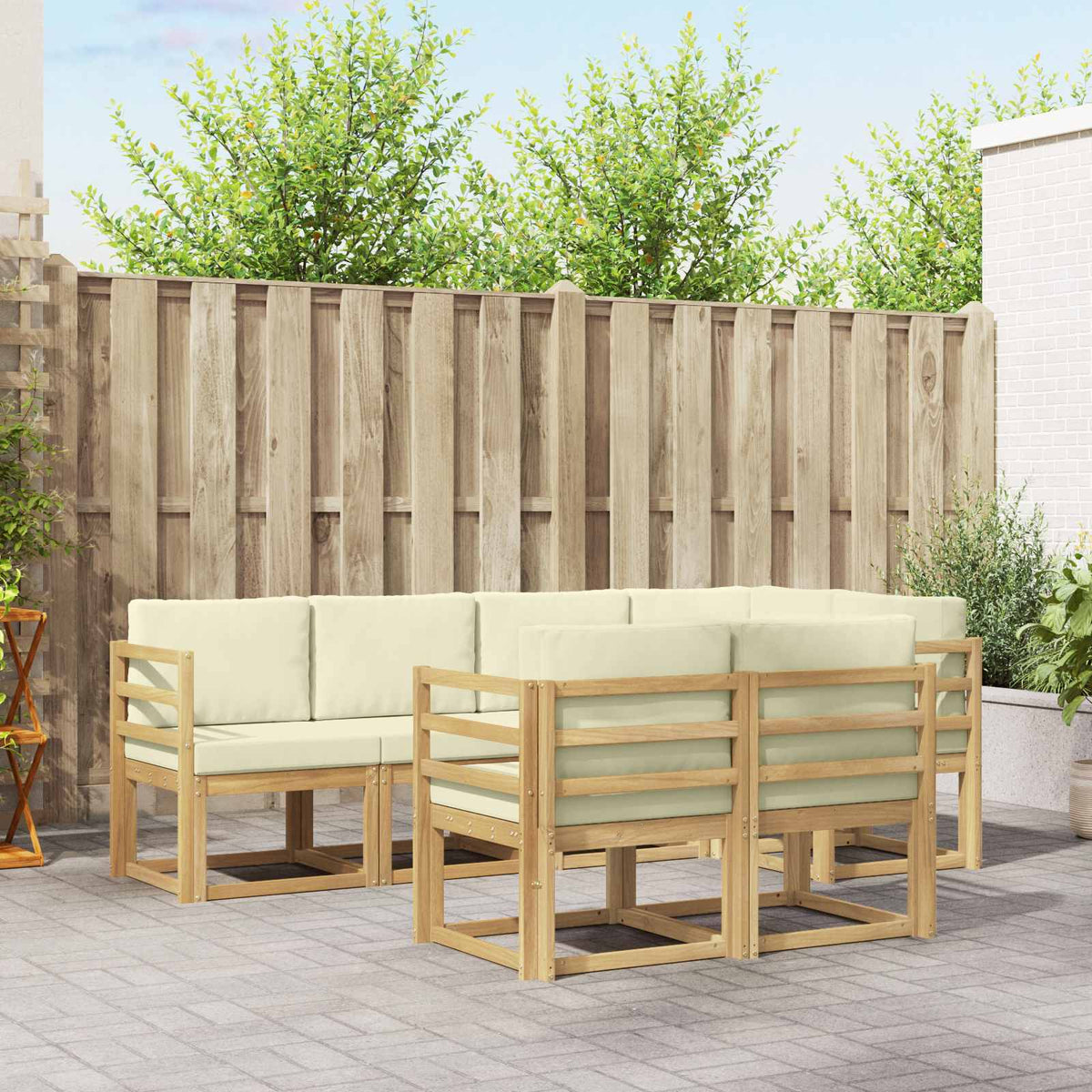 vidaXL Bankstel met kussen 7 pcs Natuurlijk en Crème