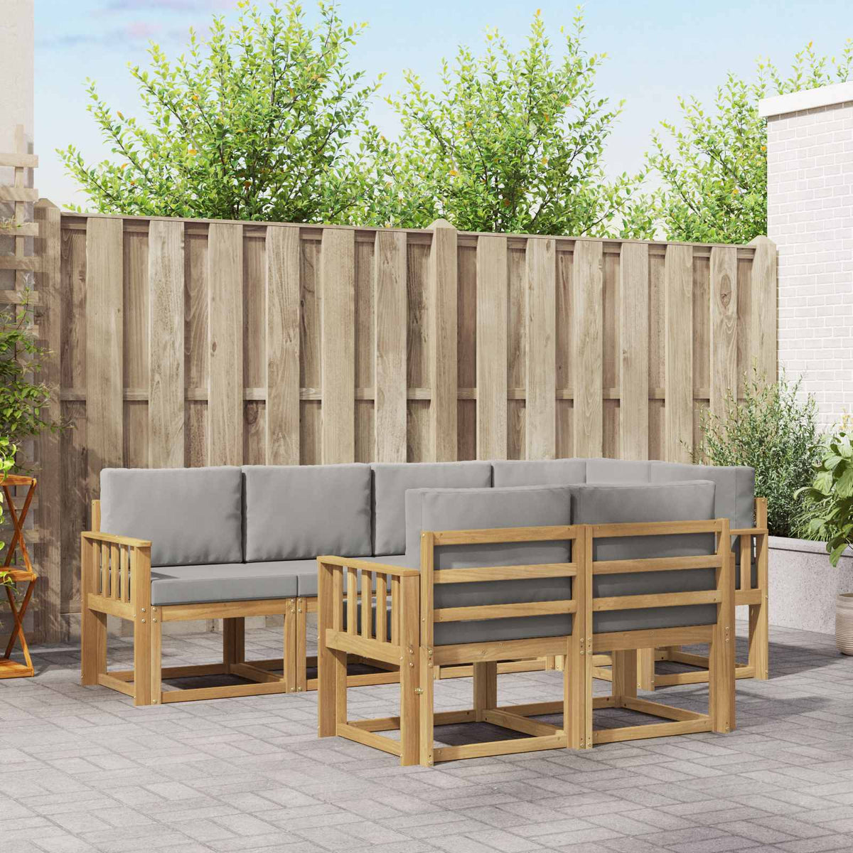vidaXL Bankstel met kussen 7 pcs Natuurlijk en Crème